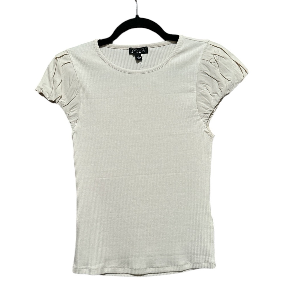 J.Crew Vintage rib T-shirt with cotton poplin puff sleeves in natural